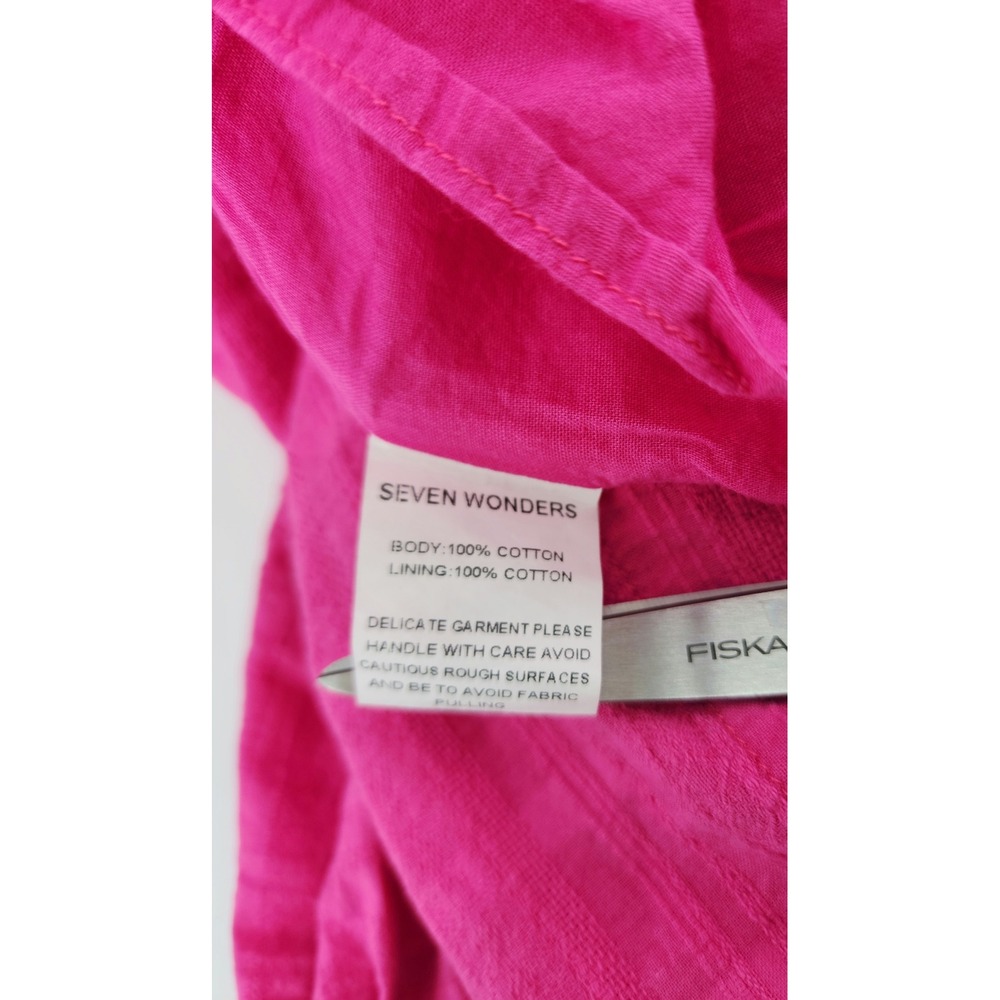 Seven Wonders Hot Pink One Shoulder Ruffle Cotton Top L US 8 - Picture 5 of 7